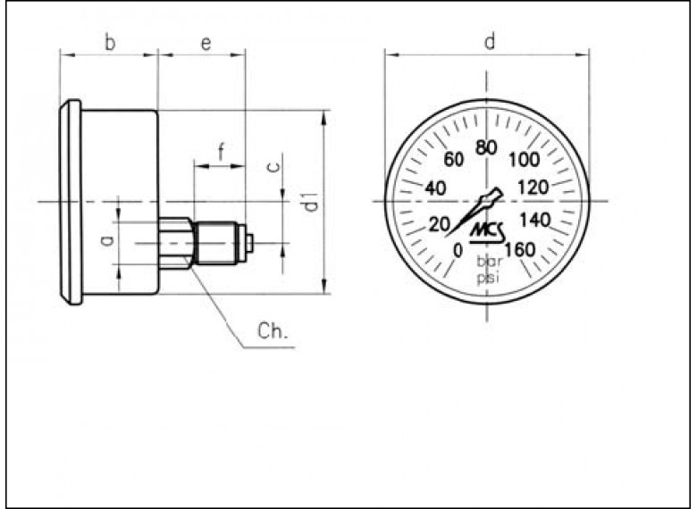 M063 0-250 bar, zadný vývod